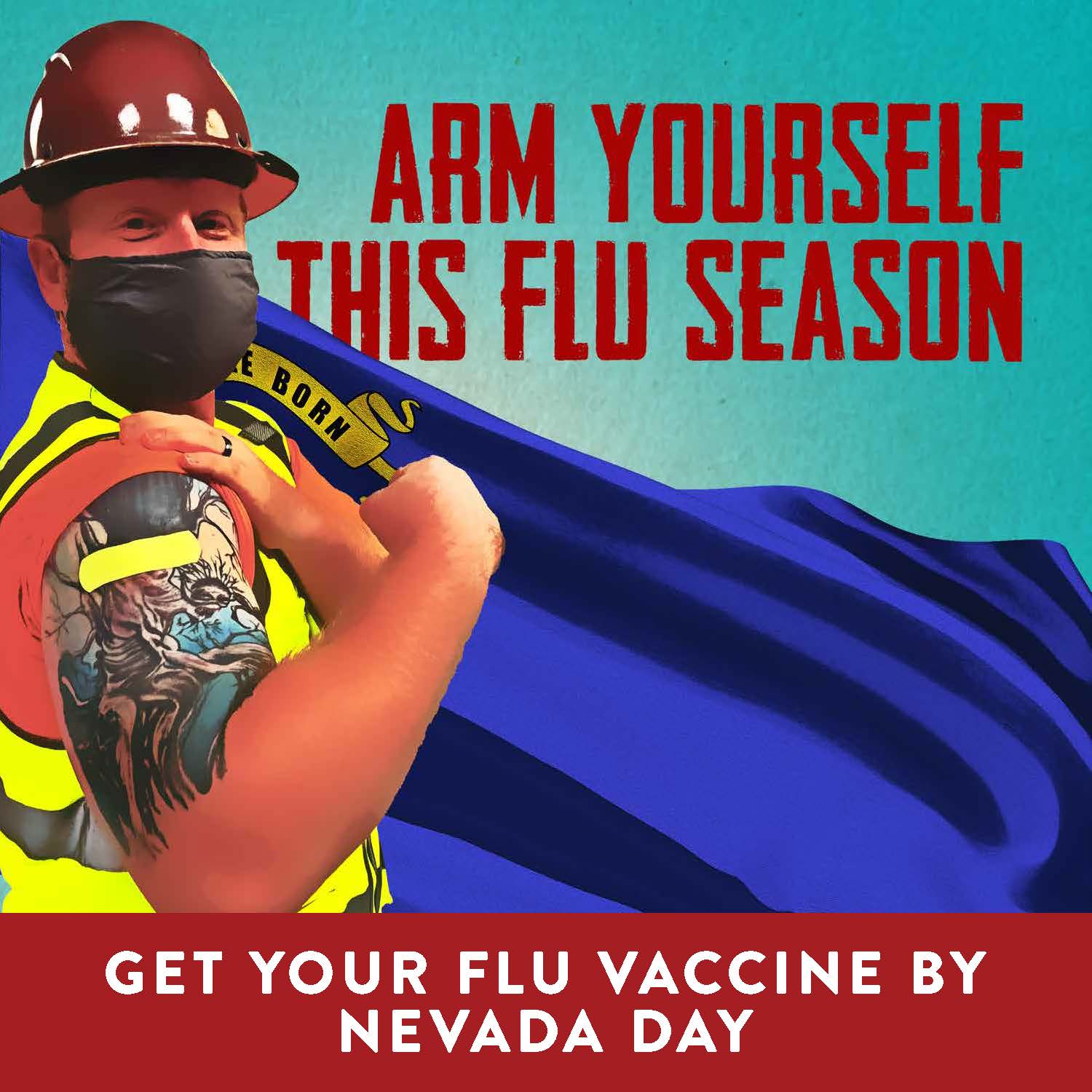 social media graphic for flu vaccination with construction worker 