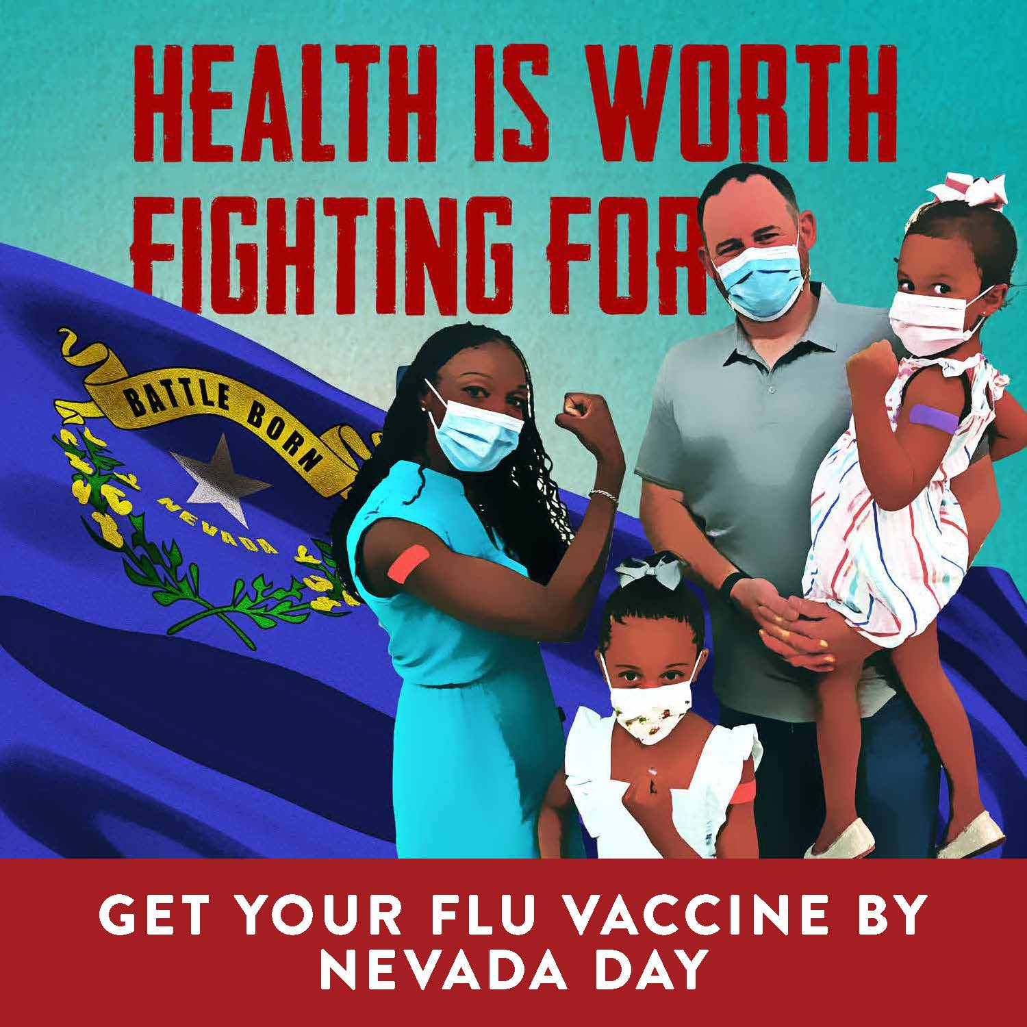 social media graphic for flu vaccination with family