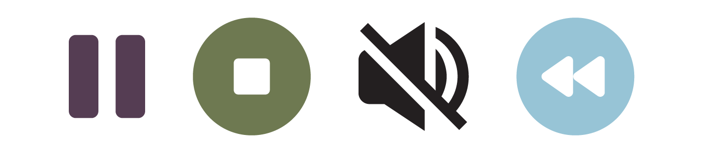 examples of pause, stop, mute and rewind buttons