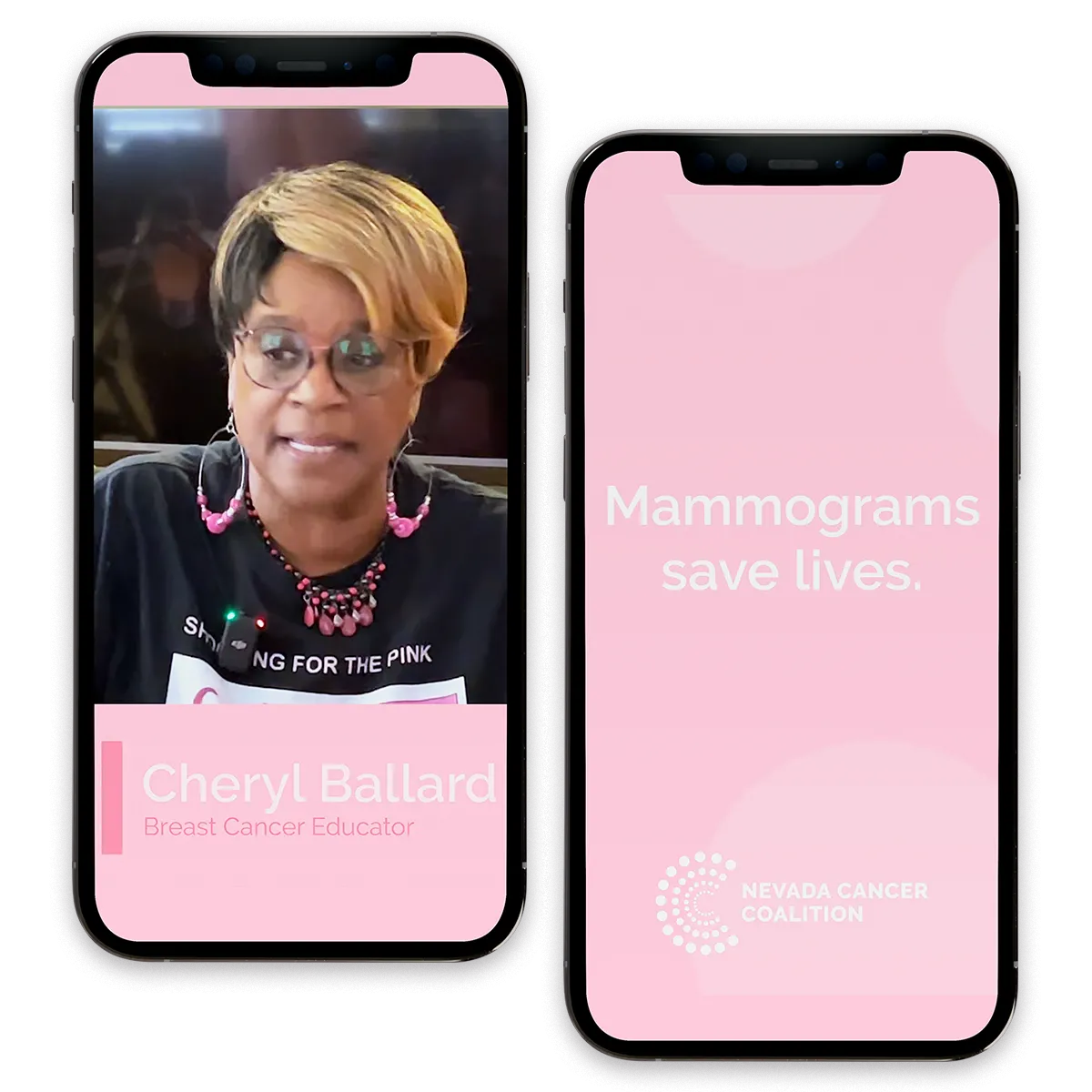 iphone showing screenshots from the breast cancer awareness campaign videos